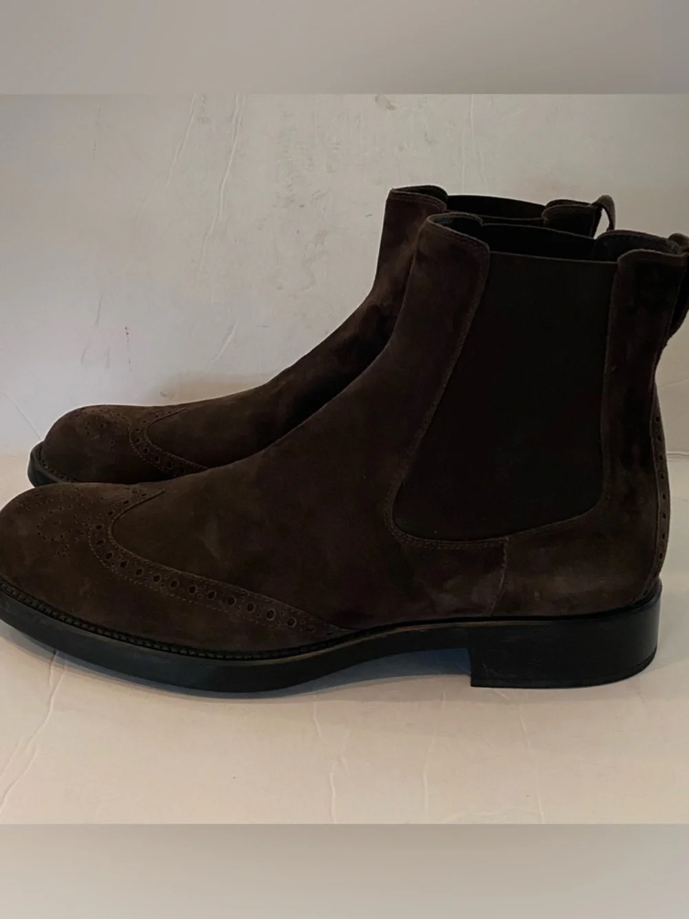 Tod’s Men's Dark Brown Suede Wingtip Chelsea Boots
